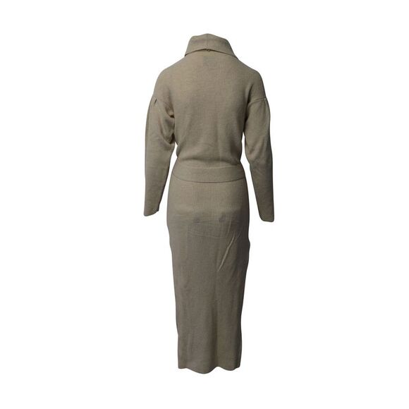 Nanushka Canaan Belted Dress in Beige Merino Wool